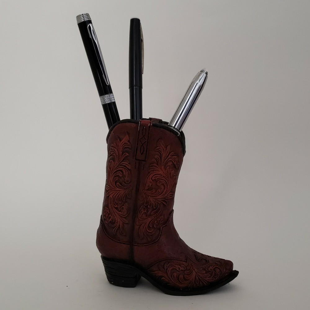 Western Cowboy Boot Pen Holder Office Decor