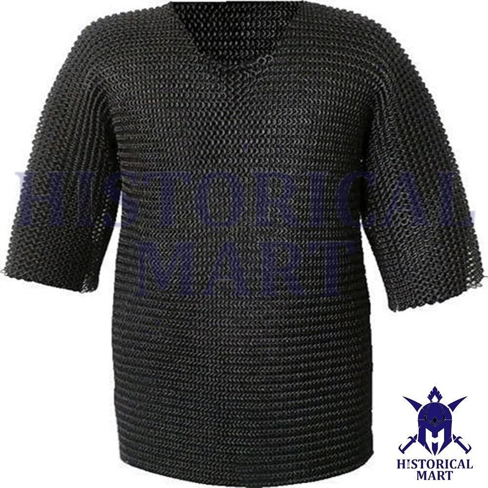 Butted 10mm Ring Mild Steel Chain ‎Mail Shirt (Short Sleeve) Black Finish