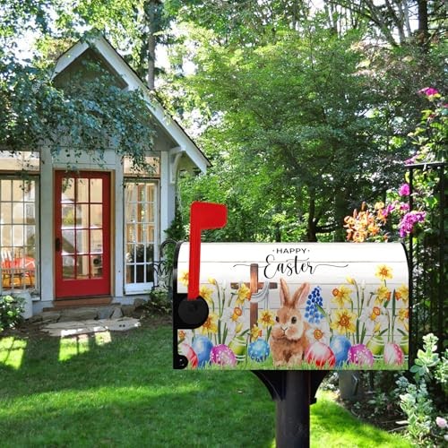 Happy Easter Mailbox Cover - Magnetic Bunny Rabbit Eggs Wraps with Spring