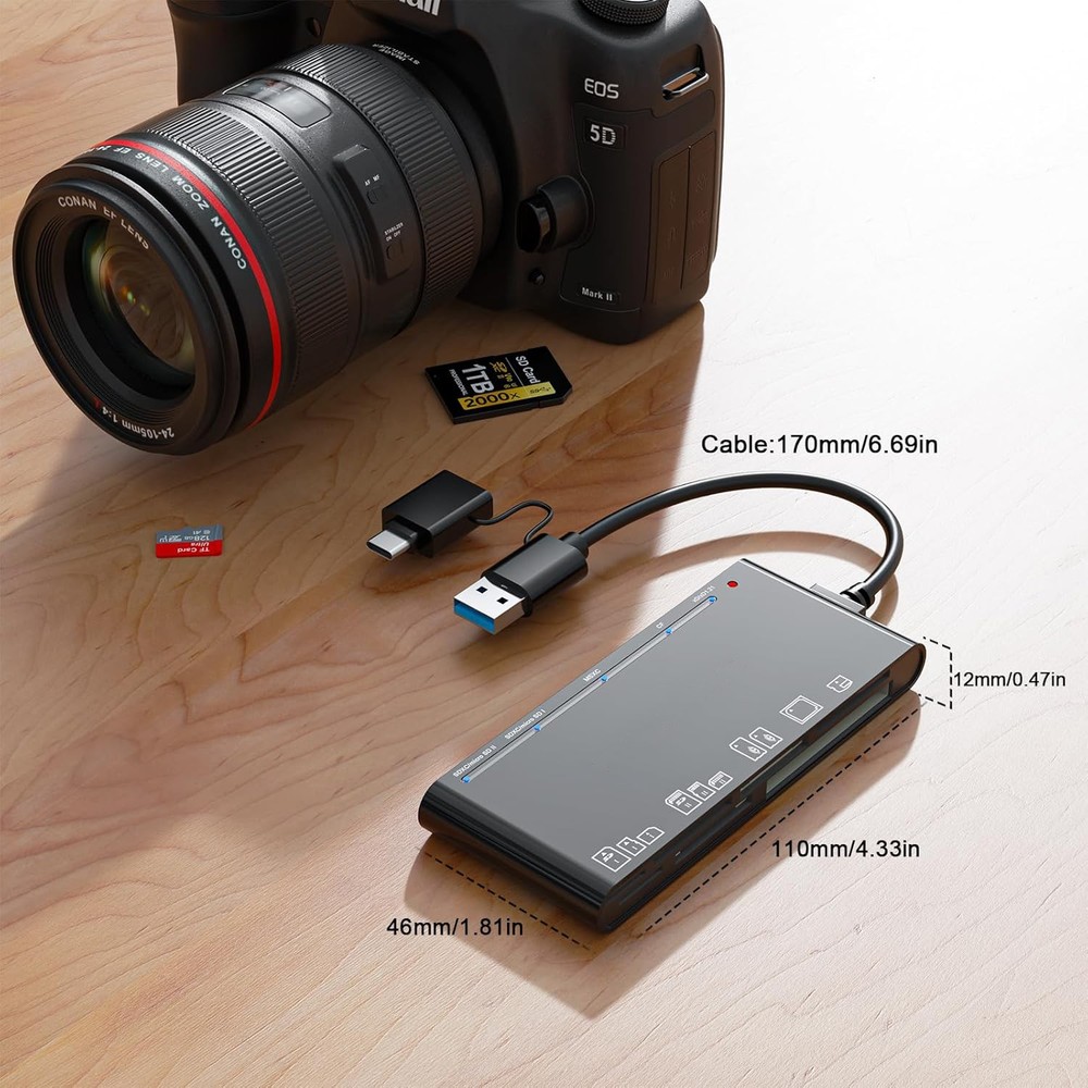 Multi USB 3.0 Memory Card Reader 7 in 1 Adapter Hub for SD CF TF Micro SD XD MS