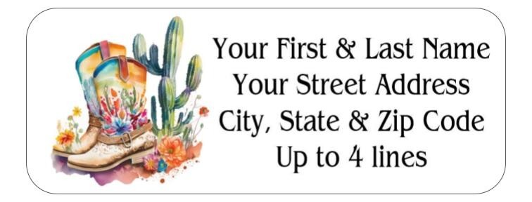 150 Boots Western Cactus Mailing Return Address Labels Personalized