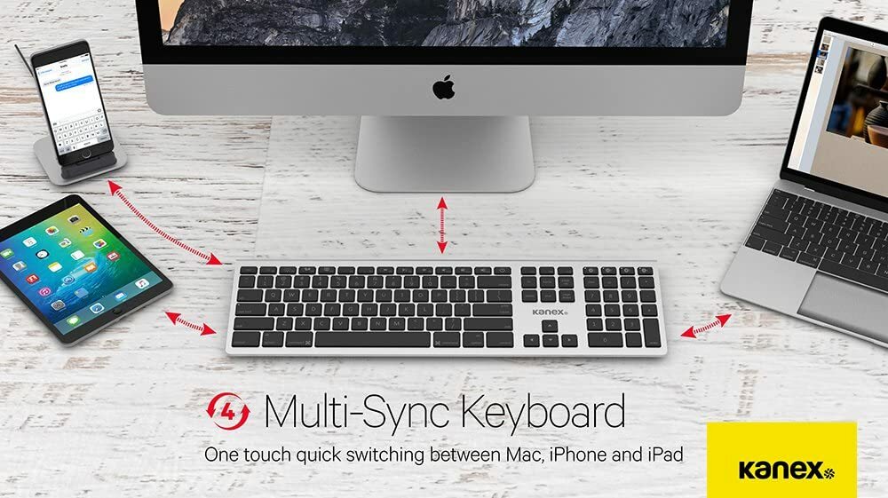 Kanex K166-1013 MultiSync Aluminum Bluetooth Full Size Keyboard w/Numeric keypad