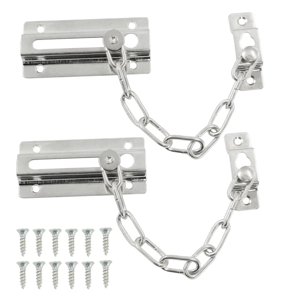 Seimneire 2 Pcs Silver Chain Door Lock Security Locks, Sturdy