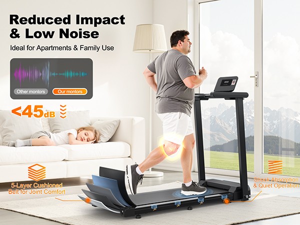 2.5HP Foldable Treadmill 300 LBS Maximum Capacity Folding Treadmill W/ Handles
