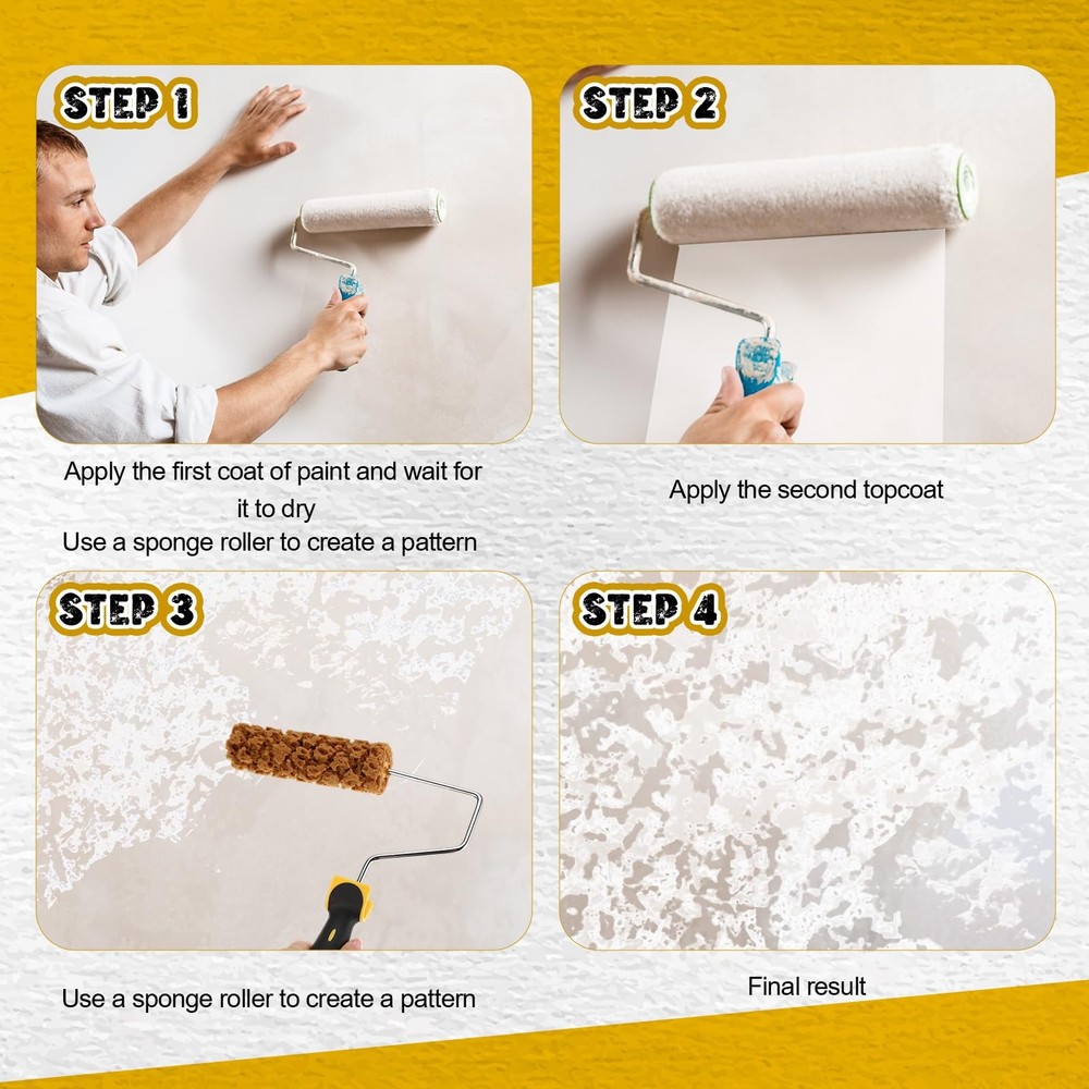 Texture Sponge Paint Rollers Kit, Pattern Roller Brush, Brown