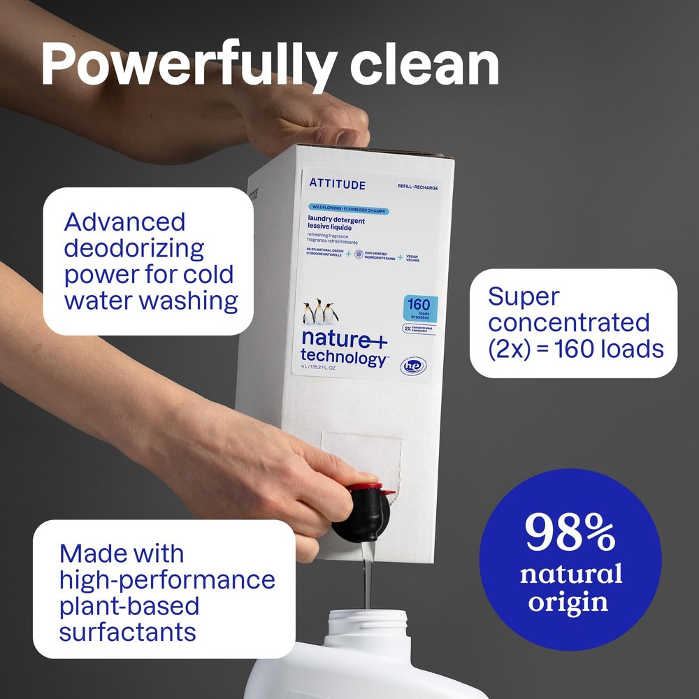Liquid Laundry Detergent Refill, EWG Verified, HE Compatible, Plant-Based & V...