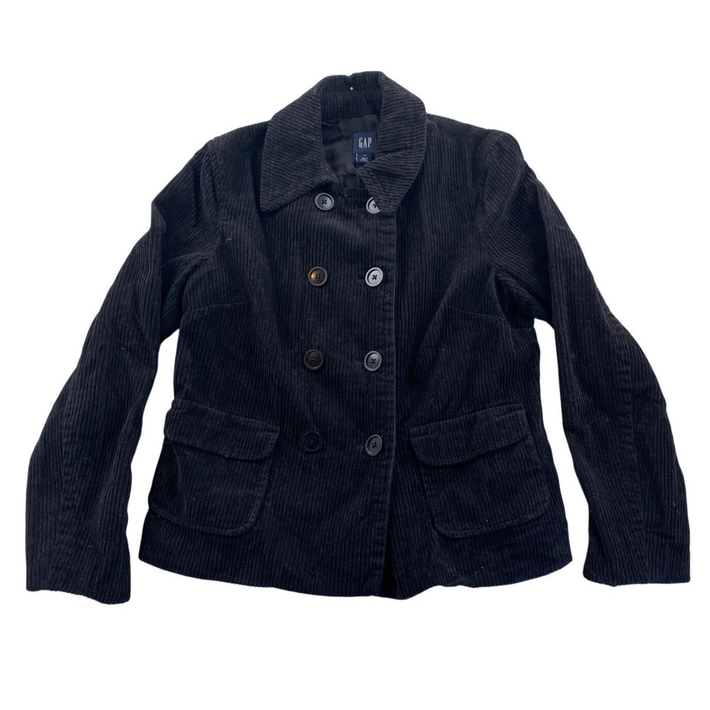Gap Womens Corduroy Blazer Jacket Size Medium Black Double-Breasted Collared