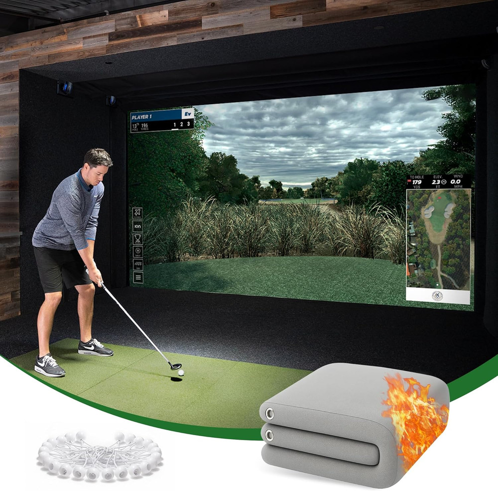 Gray Fireproof Golf Simulator Impact Screen, 3D Air Mesh Impact Screen for Golfs