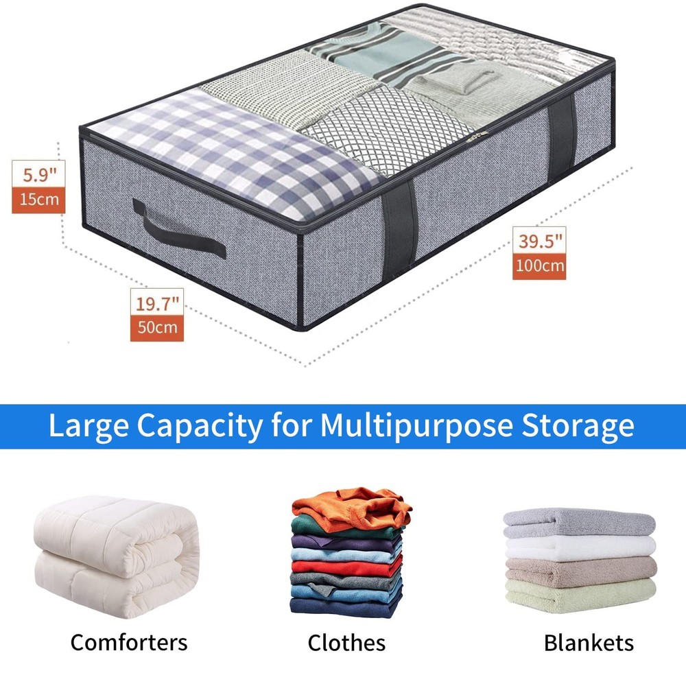 Foldable Underbed Bags 2 Pack - Blankets Clothes Comforters Storage Bag Breat...