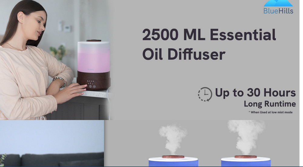 BlueHills Large Capacity 84 oz Water Diffuser - Essential Oils, Timer/Mist Setti