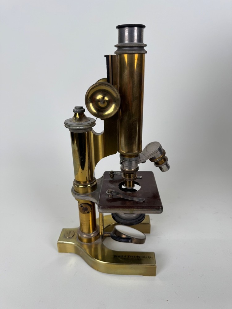 Antique Bausch & Lomb Brass Microscope with Case & Lenses