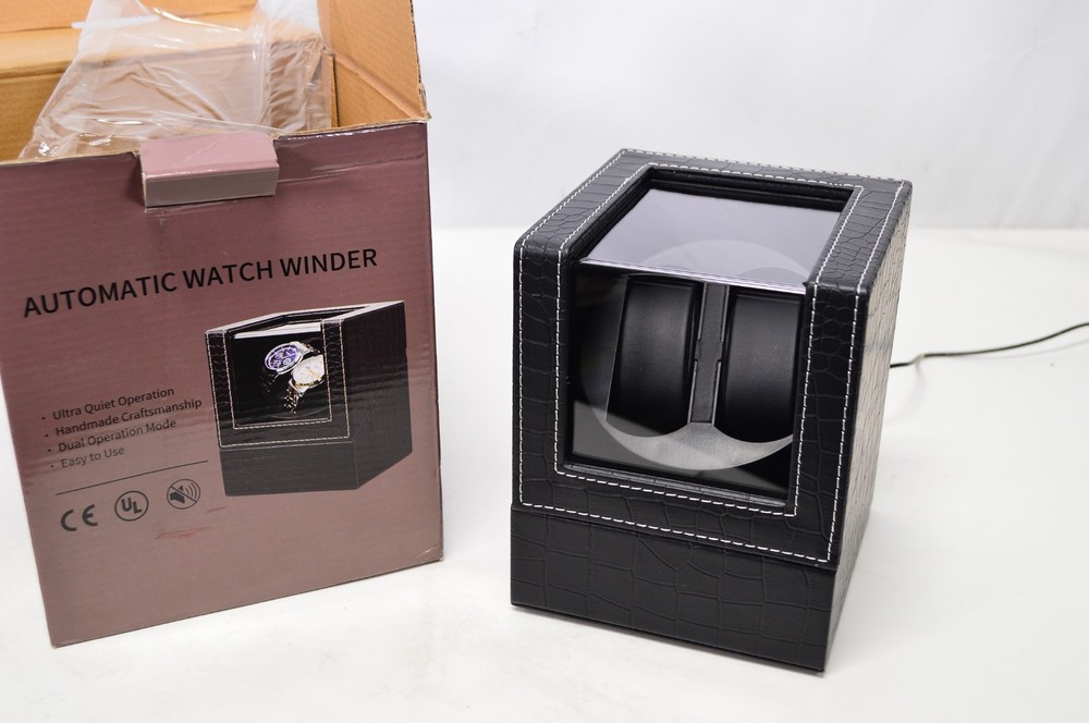 Showpin Double Automatic Watch Winder Black Croc Print