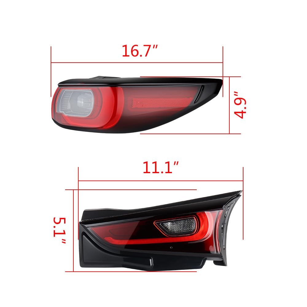 外内尾灯适用于 2022 - 2024 CX5 右侧红色透明镜头 LED 卤素灯