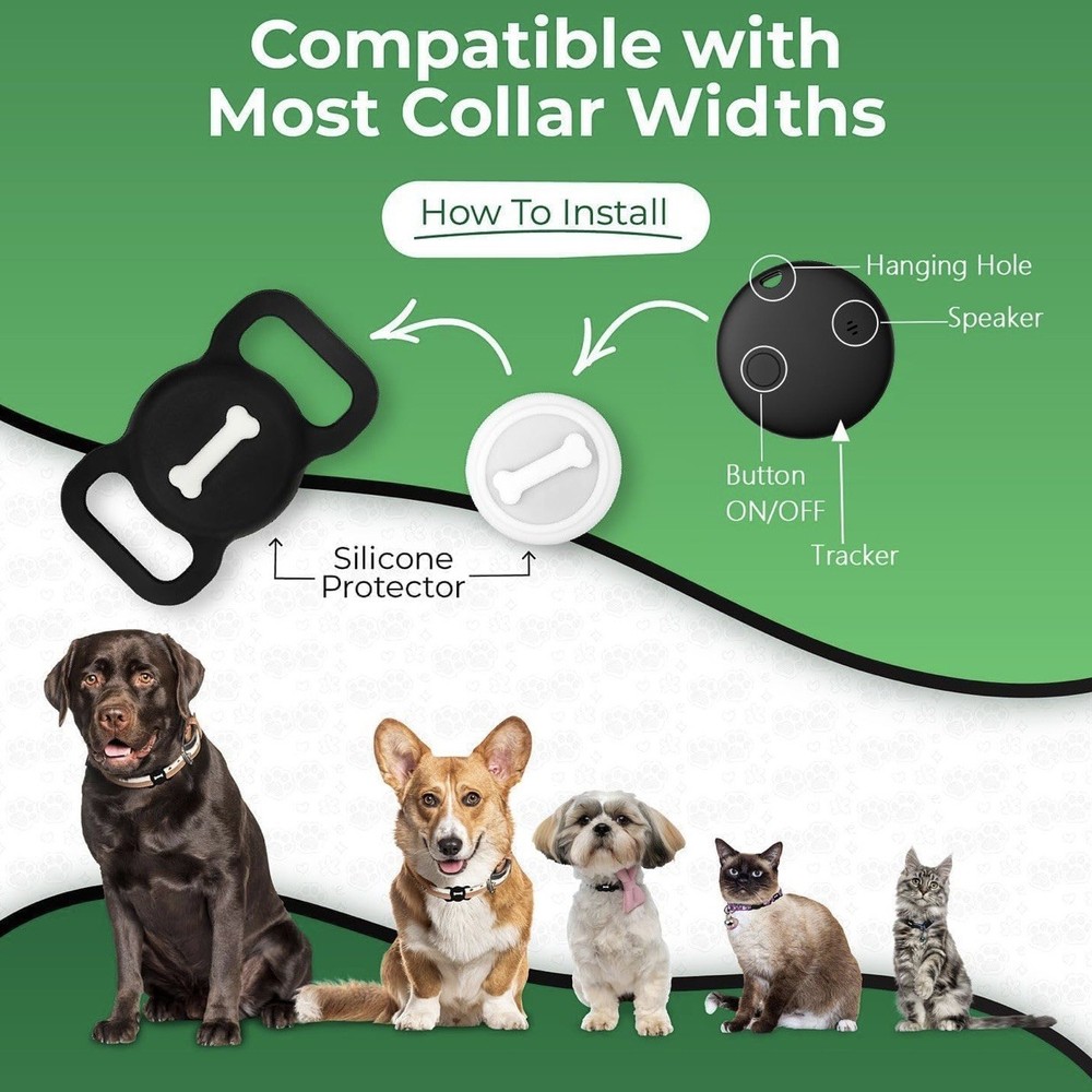 Smart Pet Tracker, Dog Tracker with Black Collar Holder, Smart Tag
