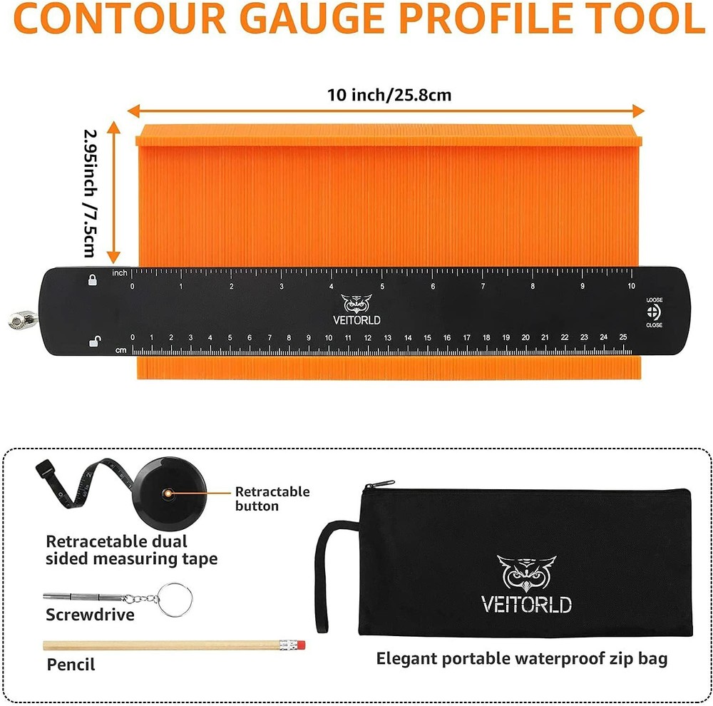 Contour Gauge Profile Tool Shape Duplicator with Lock Flooring Tools Woodwork