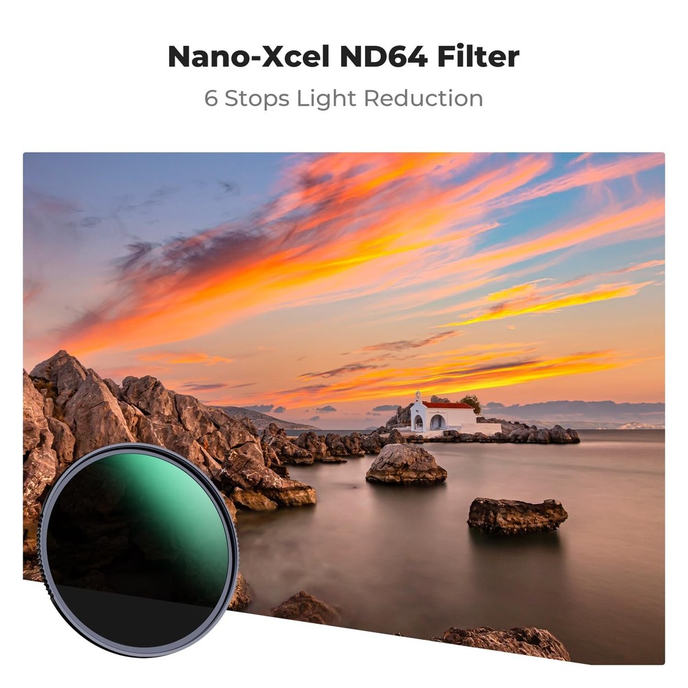 52mm ND64 Lens Filter 6-Stop Fixed Neutral Density Filter 28 Multi-Layer Coat...