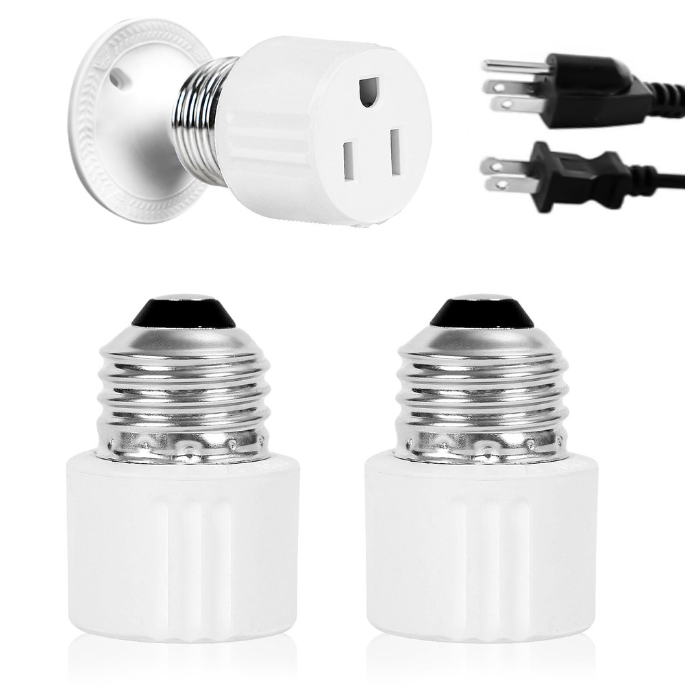 ENATECLITE 3-Prong Light Socket to Plug Adapter,E26/E27 black
