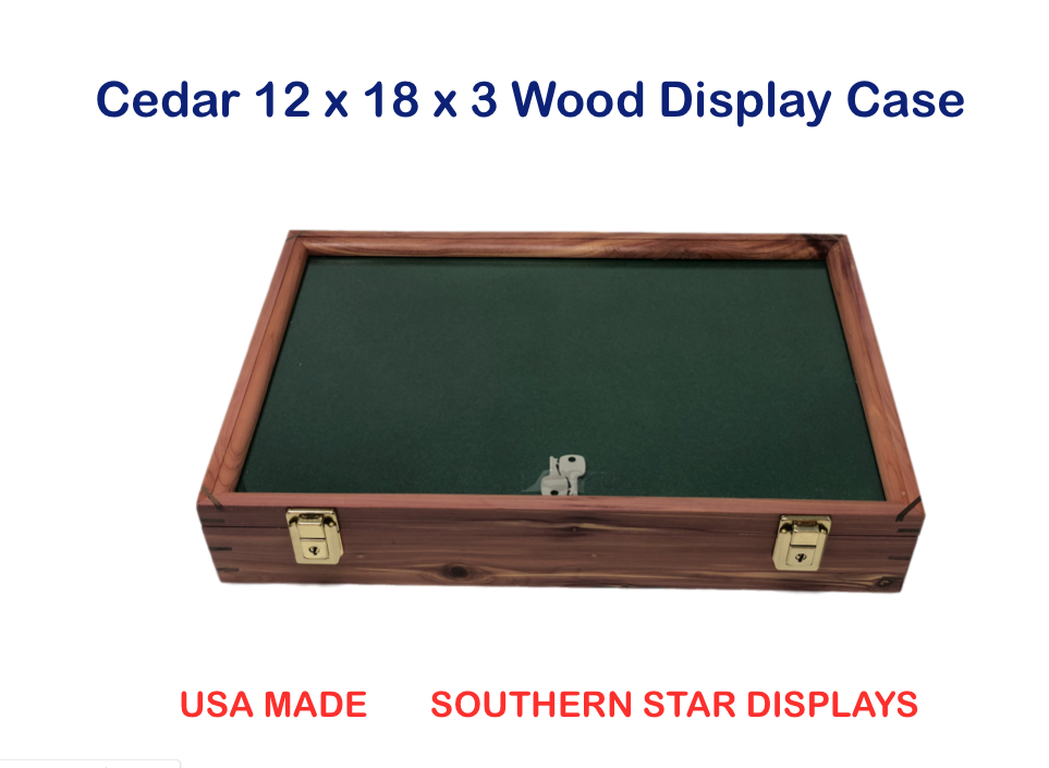 Cedar Wood Display Case 12 x 18 x 3 for Arrowheads Knifes Collectibles & More