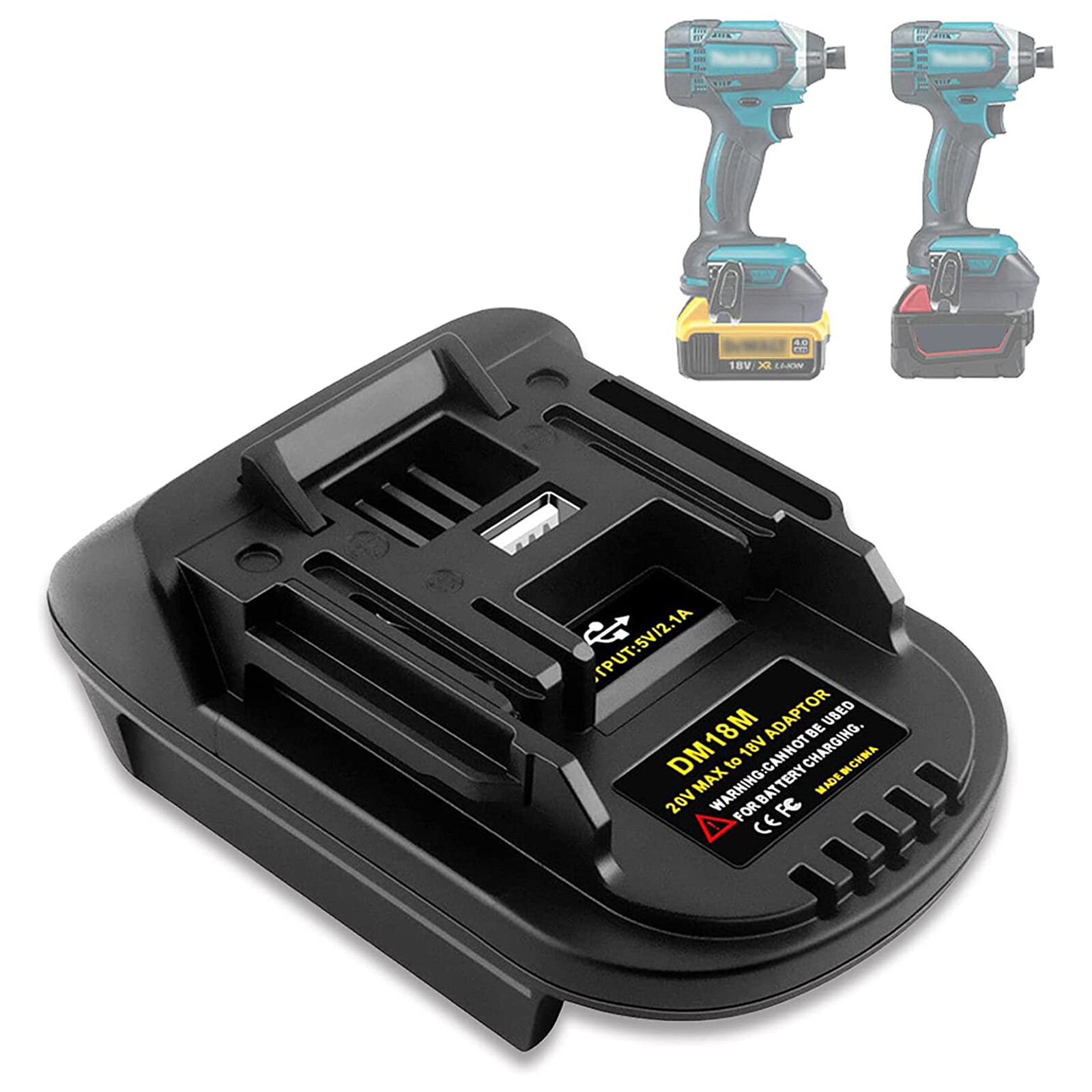 USB Battery Adapter for Dewalt 20V Milwaukee 18V Convert to Makita 18V Tool
