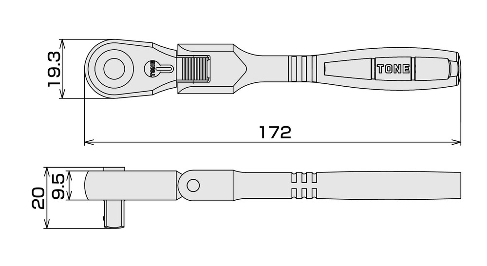 Long Ratchet Handle Flex Head socket Hold Type Rh2fhl 1/4" Inch Dri