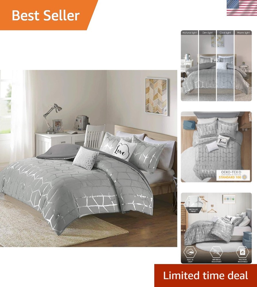 Raina Microfiber Bed Set in Grey/Silver