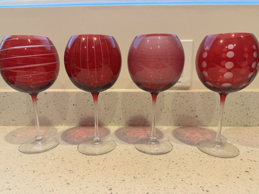 4 Mikasa Cheers Ruby Balloon Wine Glasses