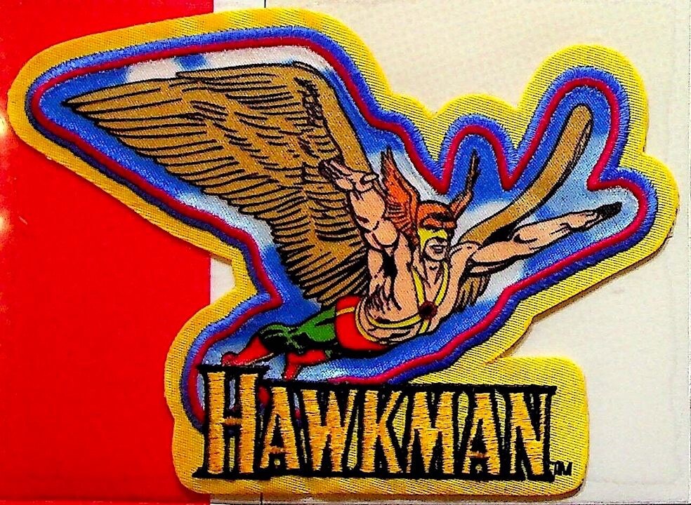 HAWKMAN PATCH on INFO CARD ~ from Willabee & Ward ~ DC COMICS PATCH COLLECTION