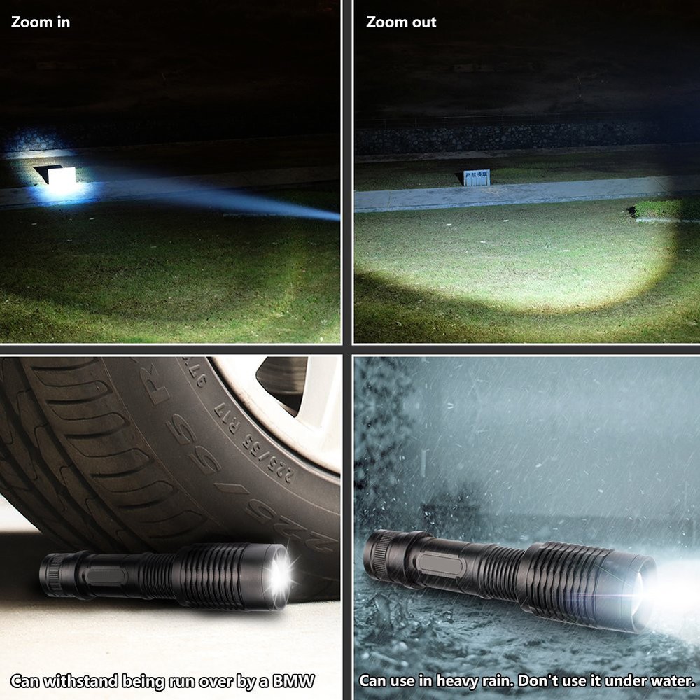 Metal LED Flashlight Torch 1165 With Adjustable Focus Zoom + Battery