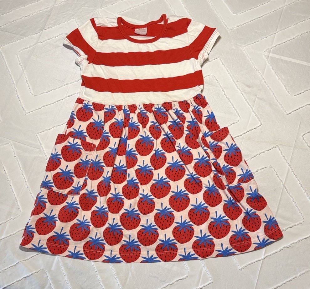 HANNA ANDERSSON T-Shirt Dress Sweet Strawberry Print Pockets 110 Girls 5