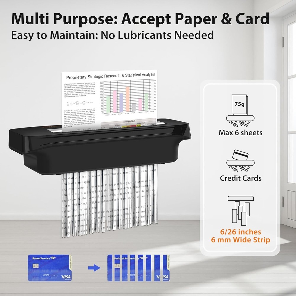 Efficient 6-Sheet Shredding Machine - Portable with Automatic Start-Stop Feature