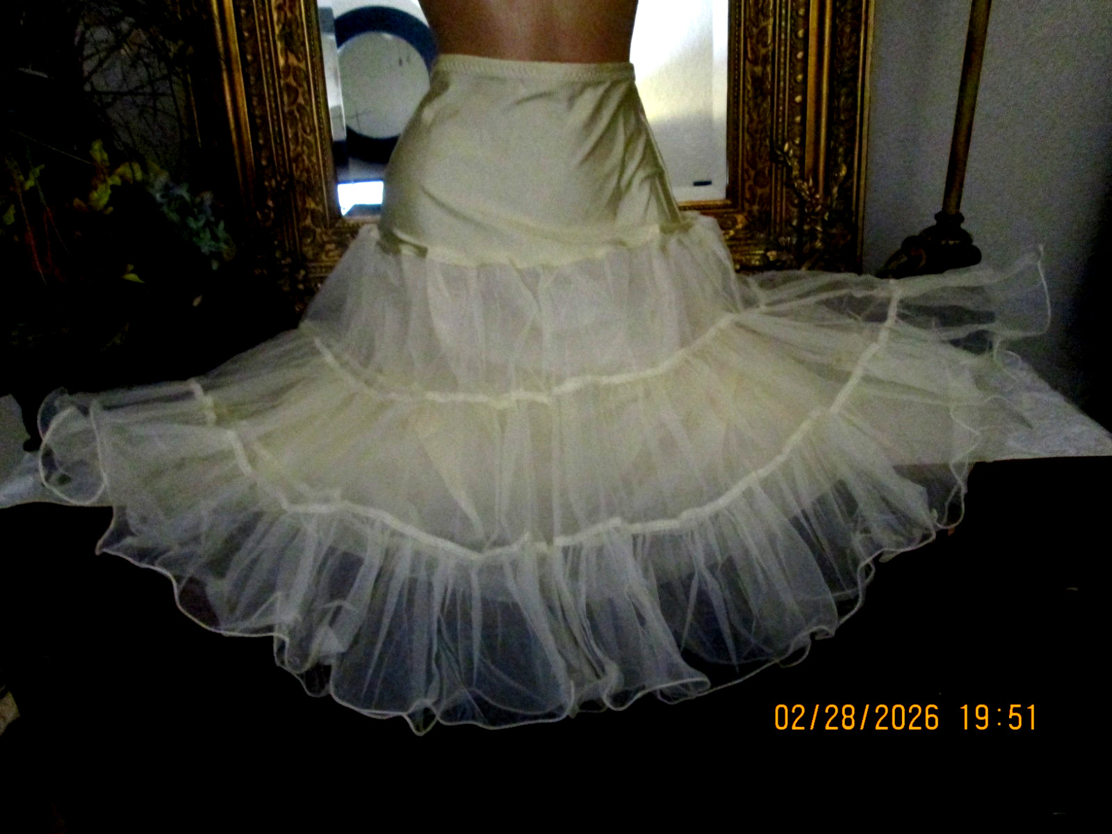 Cream ivory Tutu Petticoat Tulle Slip Skirt Elastic Waist Tiered Large
