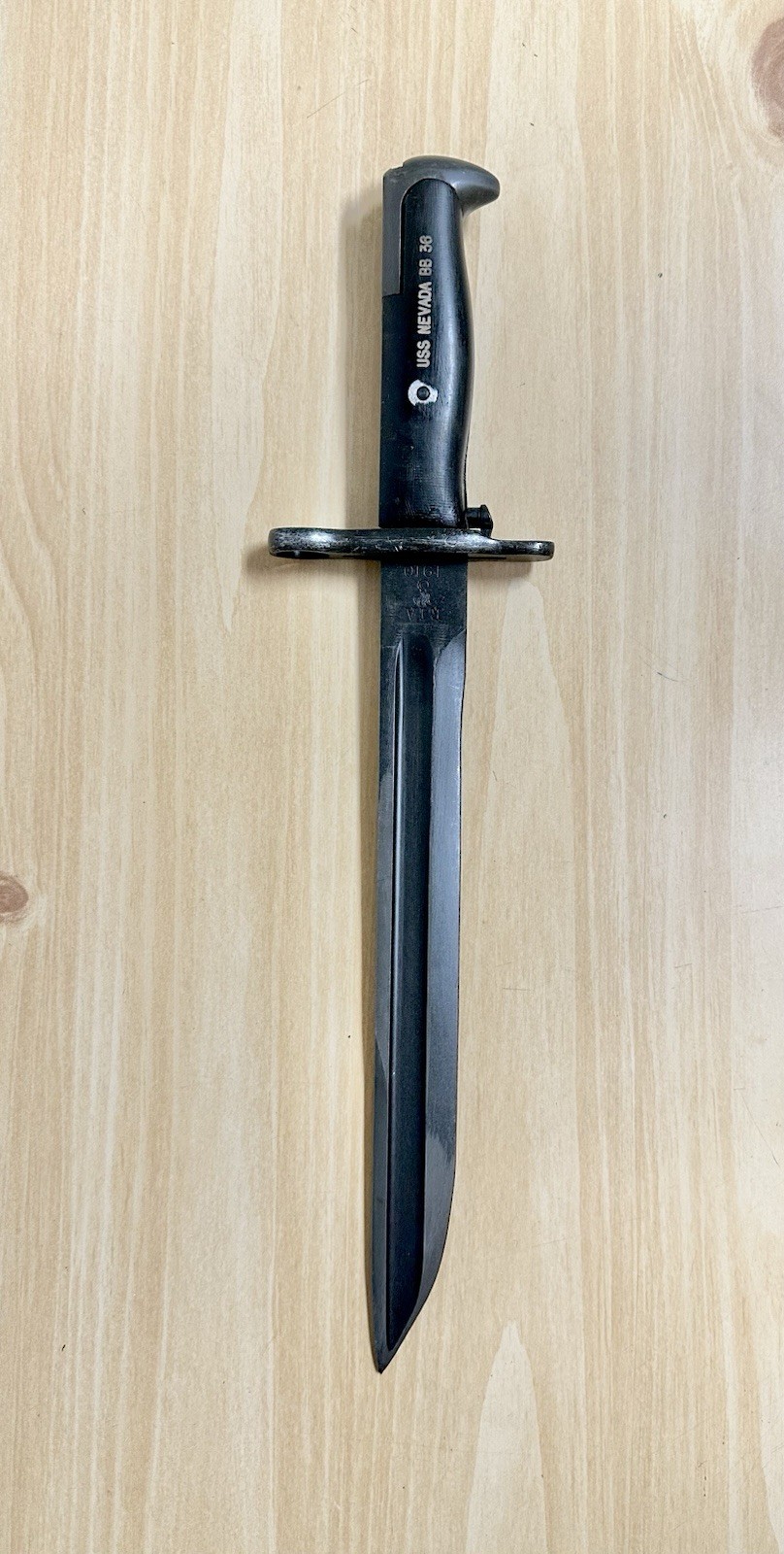 WWI US M1905-E1 10” Bayonet RIA 1910 Rock Island Armory Marked USS Nevada BB 36