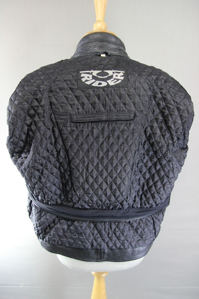 CLASSIC RIDER BLACK LEATHER BIKER JACKET WITH REMOVABLE BACK PROTECTOR: SIZE 16