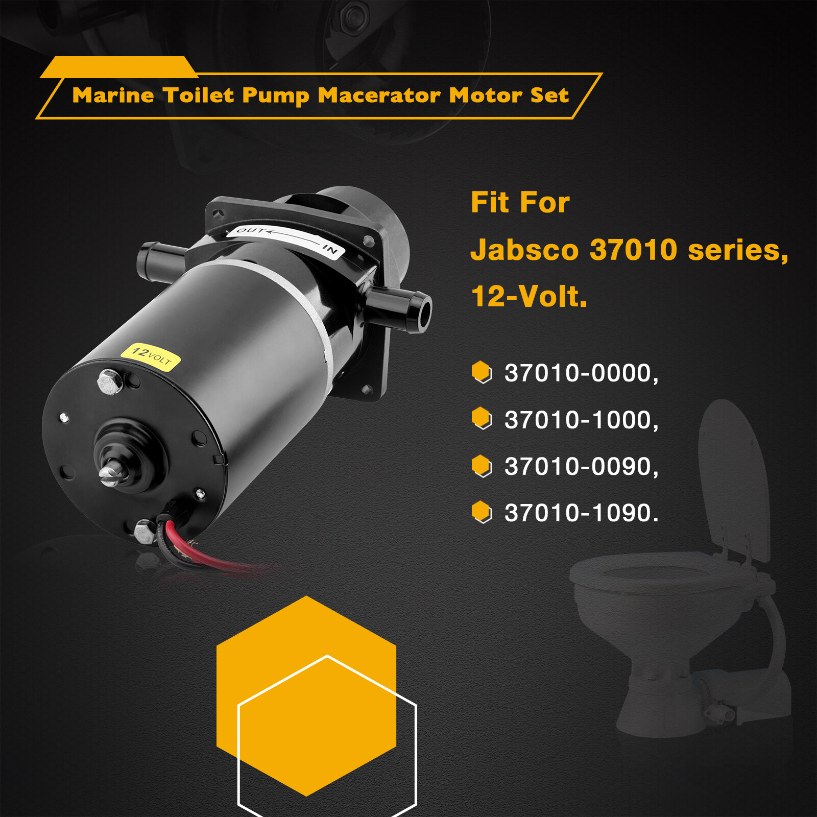 37041-0010 Marine Toilet Macerator Pump Motor Set Fits Jabsco 37010-Series 12V