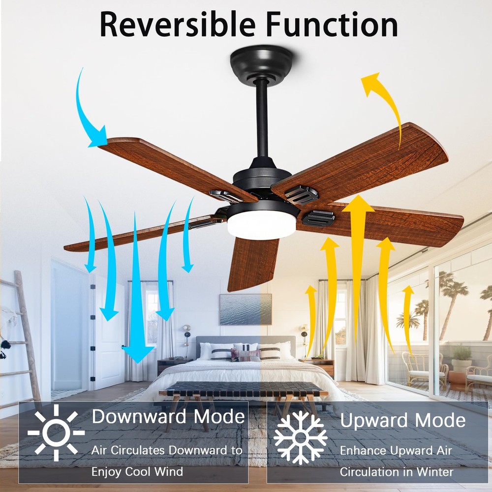 42" Lighted Ceiling Fan, Solid Wood Ceiling Fan, with Remote Control and DC M...