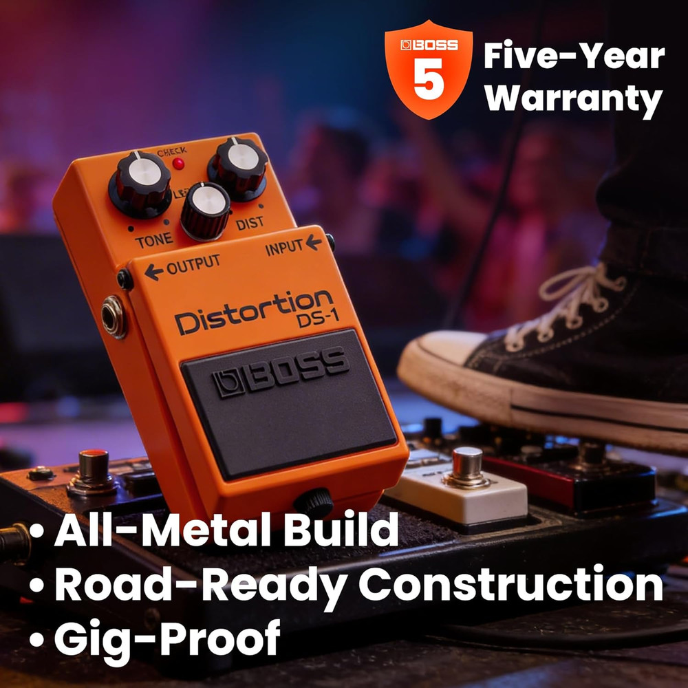 DS-1 Distortion Bundle with Gearlux Power Supply, Instrument Cable, Patch Cable,
