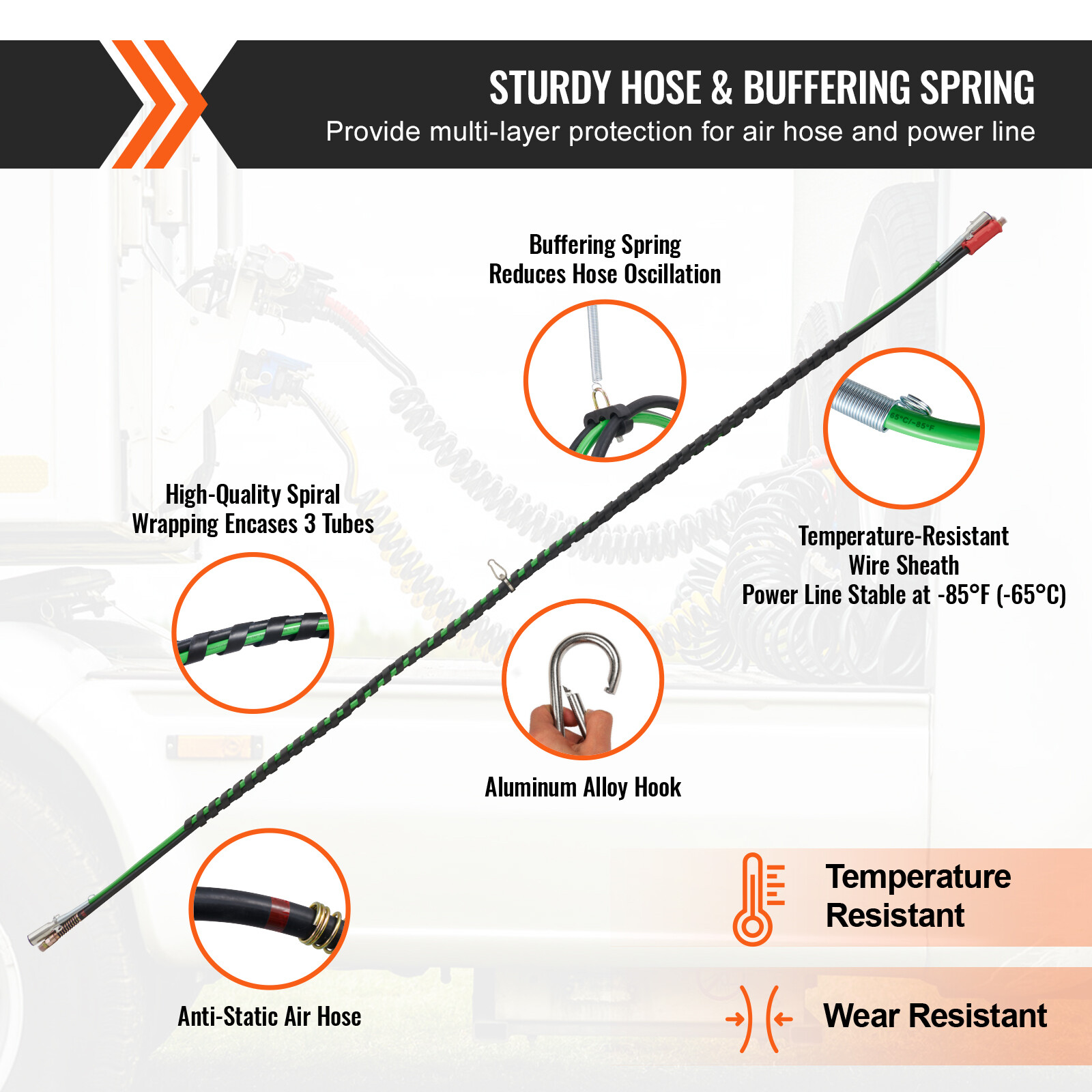 VEVOR 12FT 3-in-1 Semi Truck Air Lines Kit with 2PCS Glad Hands and Handles