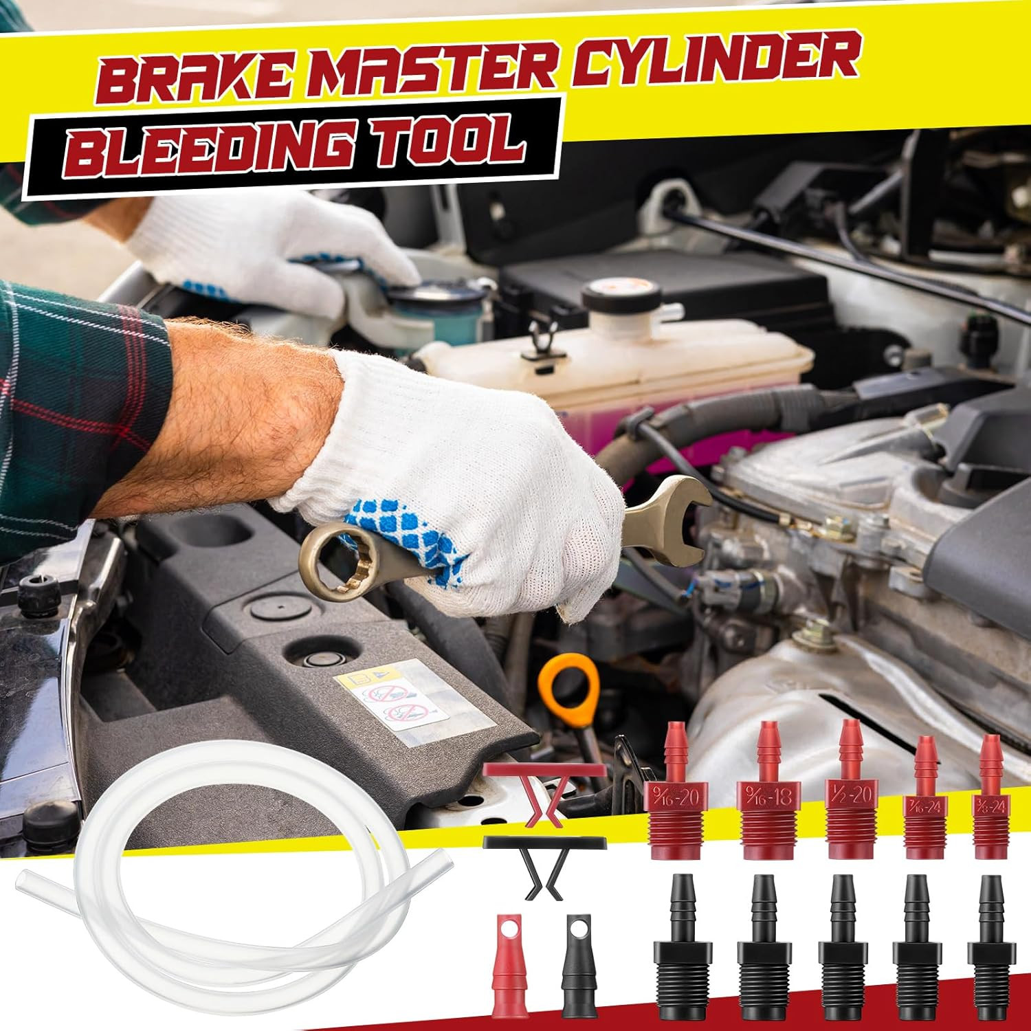 Master Cylinder Bleeder Kit Complete Brake Bleeder Kit with 22 in Clear Hose, Cl
