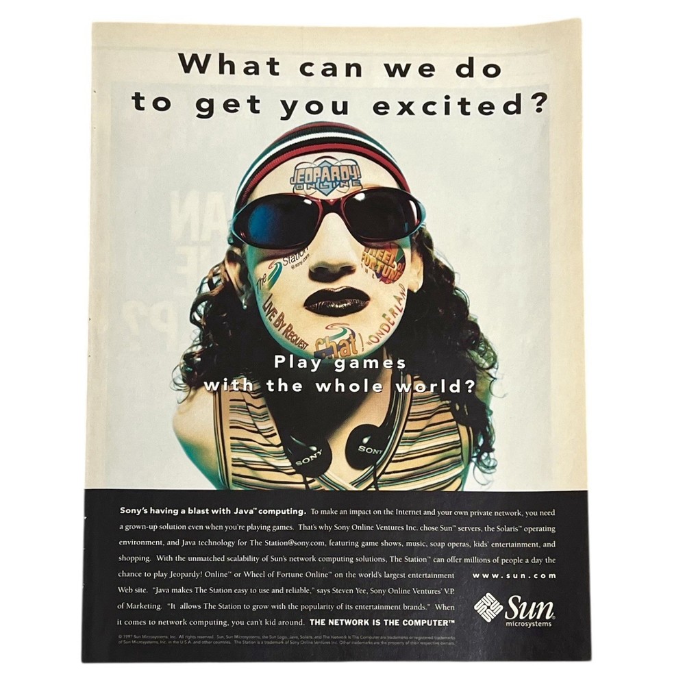 Vintage 1997 Sun Microsystems Java Computing Sony Online Magazine Ad 8" x 10.5"