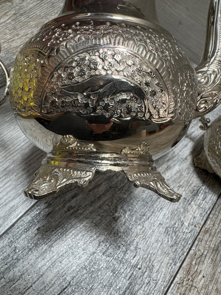 Ornate Teapot and sugar cup G Silver Vintage set used