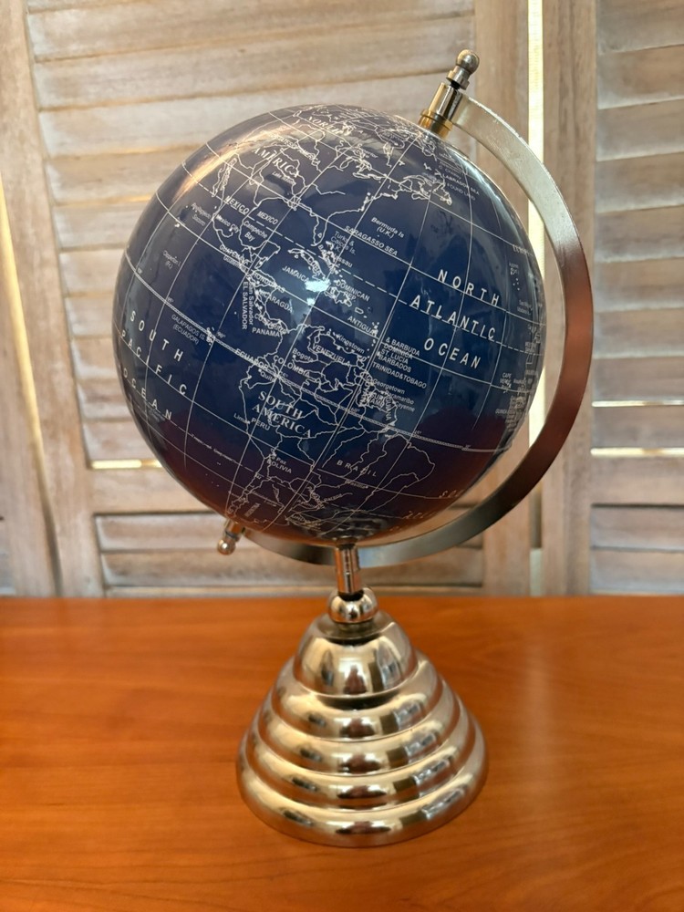 Blue Desktop World Map Table Top Globe with Silver Color Base