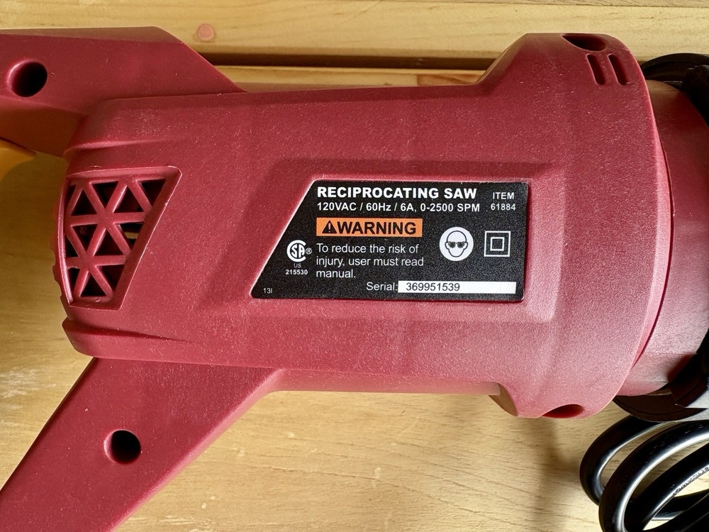 Chicago Electric 6 Amp Reciprocating Saw, Variable Speed Power Tool