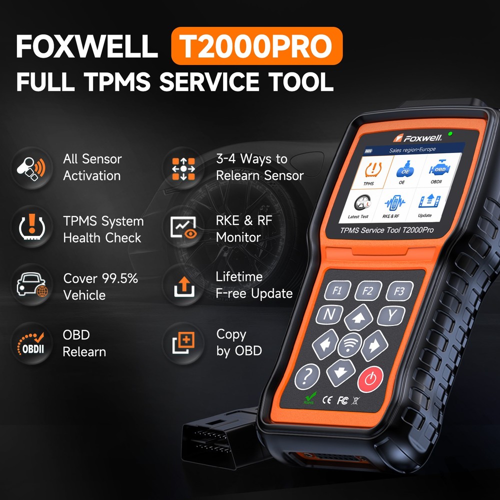 FOXWELL T2000 PRO Tire Pressure TPMS Relearn Activate Sensors Programming Tool