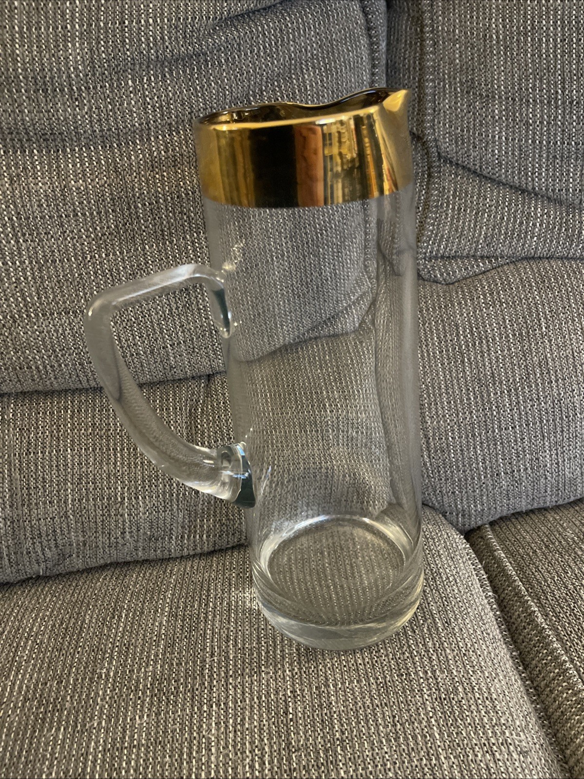 Golden by Avitra Glass Cocktail Pitcher Stir Stick Gold Rim Barware Vintage