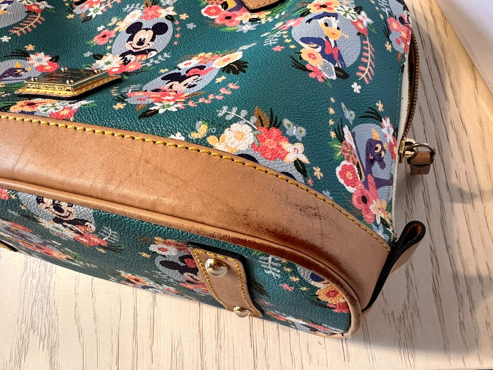 Disney Dooney & Bourke 2014 Flower & Garden Figment Satchel Purse Bag Green EUC