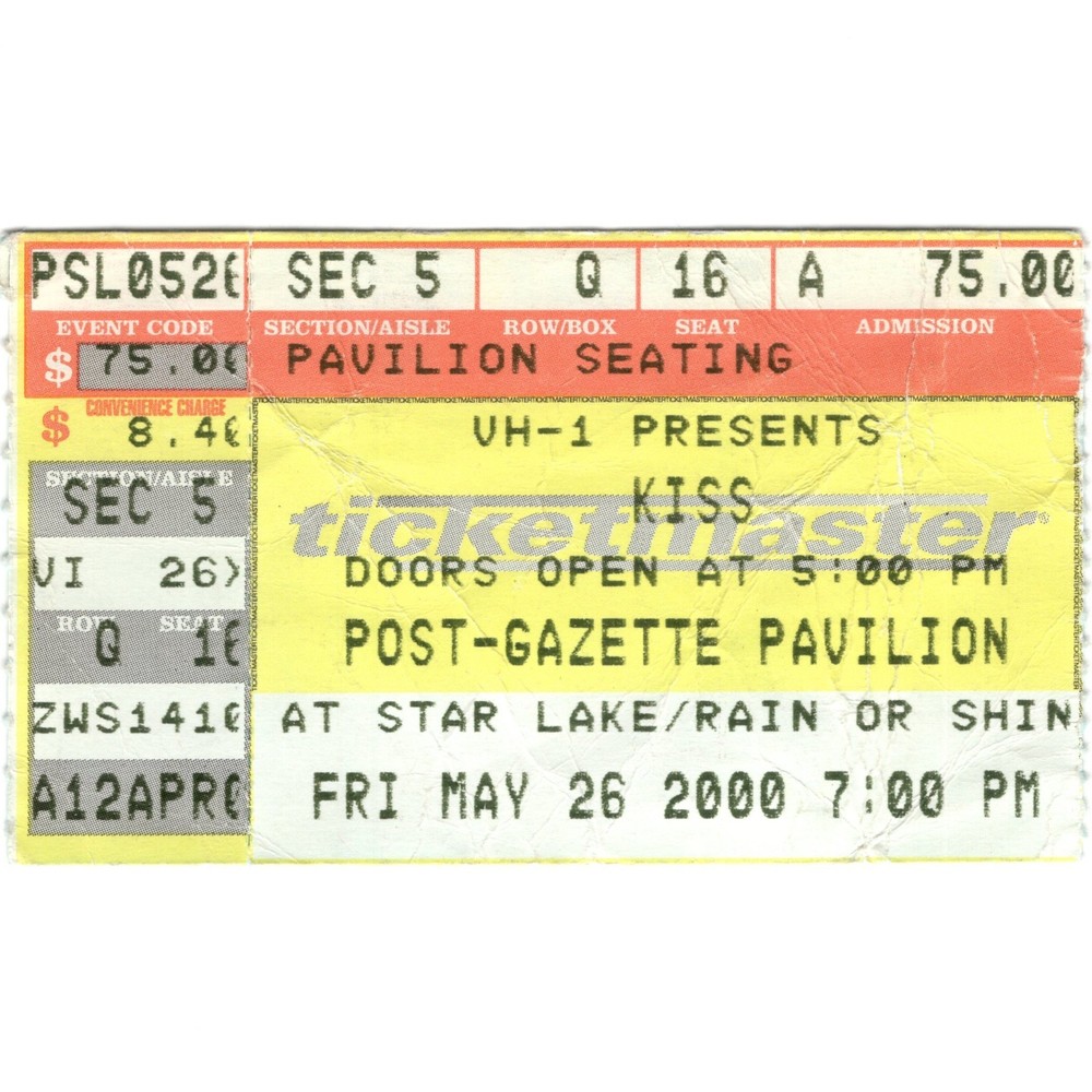 KISS Concert Ticket Stub BURGETTSTOWN PA 5/26/00 POST-GAZETTE PAVILION STAR LAKE
