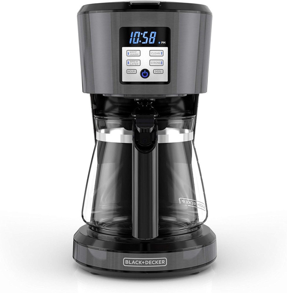 BLACK+DECKER 12-Cup Programmable Coffeemaker VORTEX Technology Black Stainless
