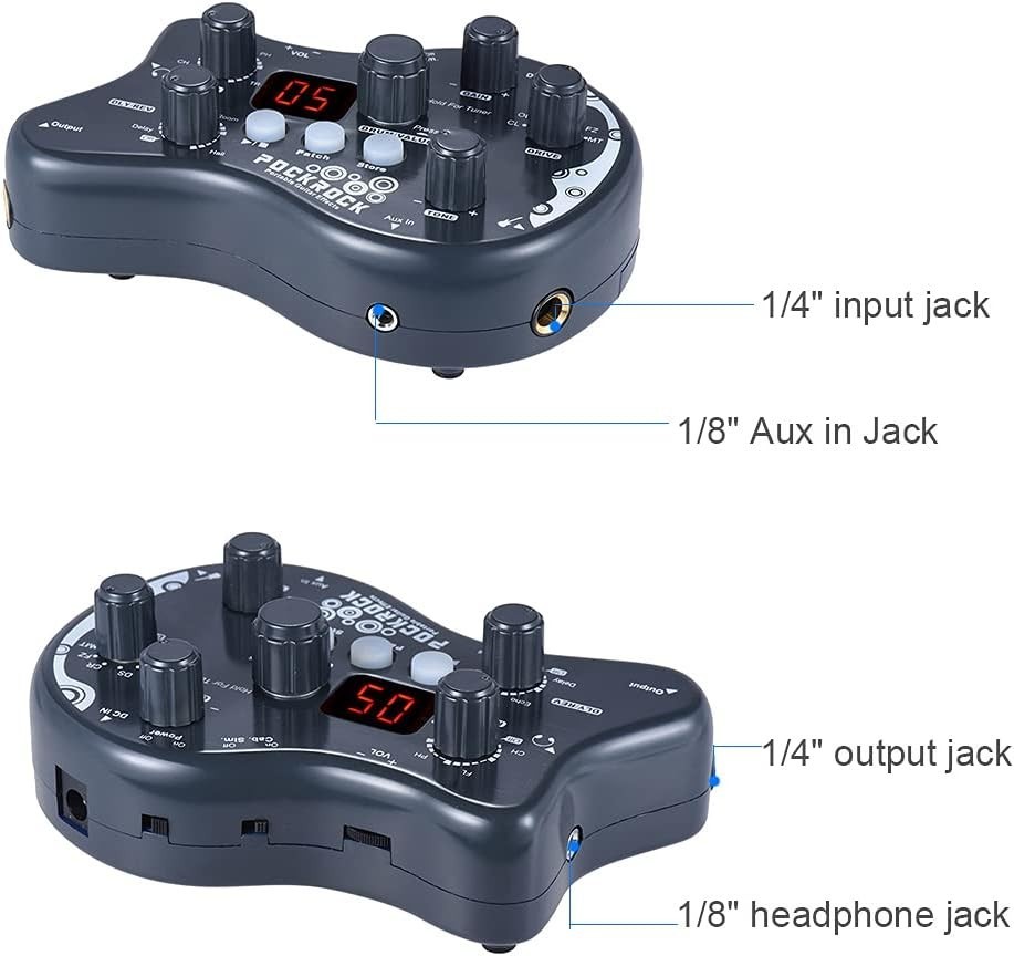 Lightweight 15 Effect Guitar Processor with Tuning Function - Portable Grey