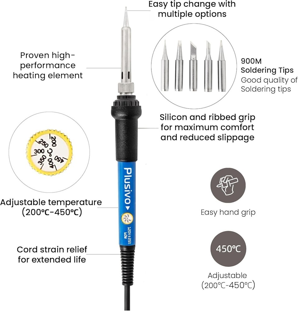 Soldering Iron Kit 60W Adjustable Temp Multimeter Tips Wires USB DIY Electronics