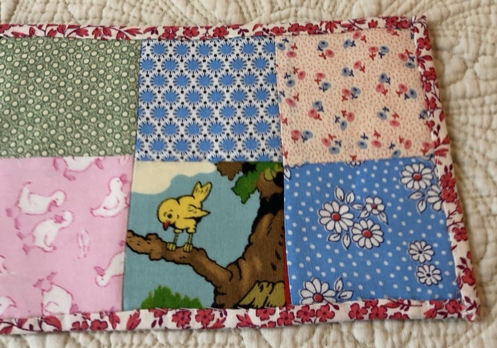 Vintage Patchwork Quilt Small Table Topper, Four Patch, Florals, Calicos